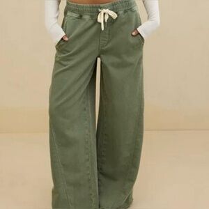 NEW Aerie Olive Boho Beachy Vacation Lounge Wide Leg Soft Landing Trousers XLL